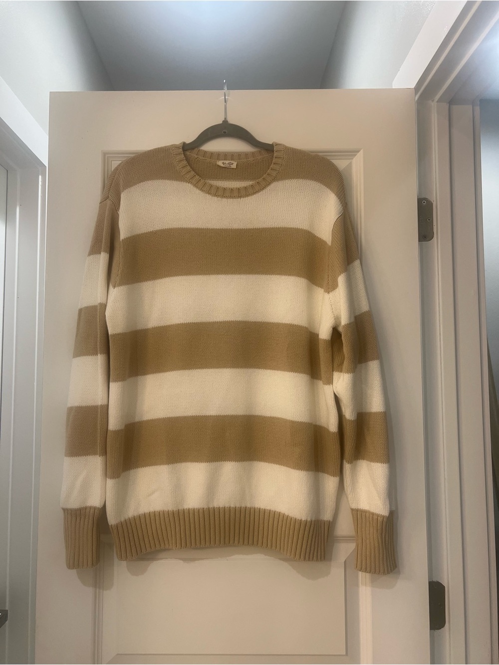 John Galt California Women’s Beige Cream Striped Knit Crewneck Sweater One Size